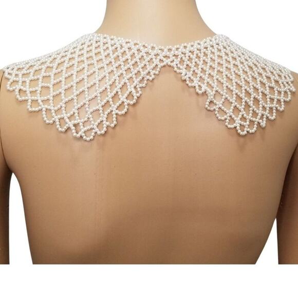 Vintage Faux Mini Multi Size White Pearl Wide Collar Bib Necklace Pearl Button - Picture 2 of 6